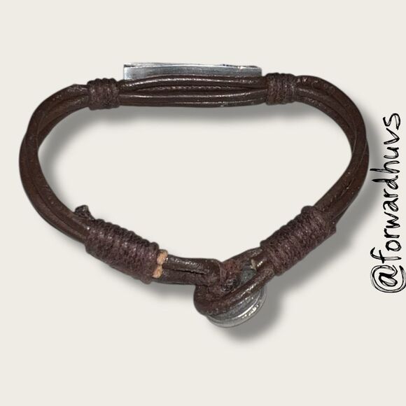 Bundle Sale 3 for $15 | Brown Leather Bracelet with Silver-tone Wave Plaque - Picture 5 of 7